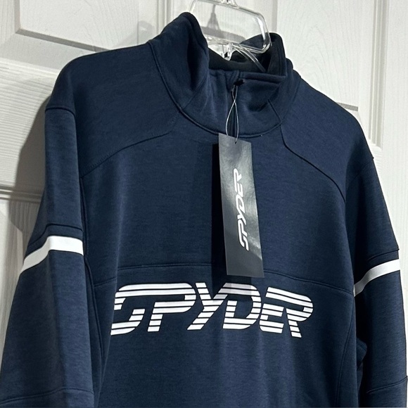 Spyder Mens M Medium Speed Fleece Half Zip Fleece Jacket True Navy Blue NWT - Picture 2 of 12